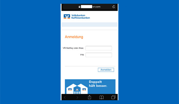 Phishing-Mail Sicherheits-App Ansicht Phishing-Seite